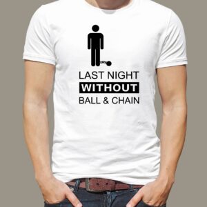 Pánské tričko bílé - Ball and chain Bílé tričko s černým tiskem M - trička na rozlučku se svobodou