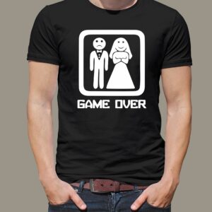 Pánské tričko Game over černé Černé tričko s bílým potiskem XL - trička na rozlučku se svobodou