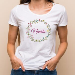 Květinové tričko luční kvítí - Nevěsta Bílé tričko s plnobarevným tiskem S - trička na rozlučku se svobodou