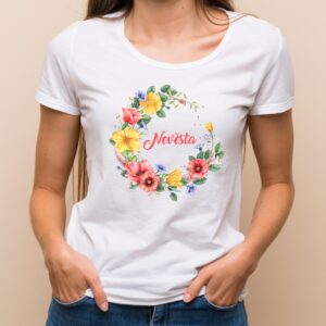 Květinové tričko vlčí máky - Nevěsta Bílé tričko s plnobarevným potiskem XS - trička na rozlučku se svobodou
