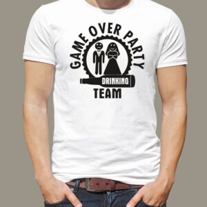 Pánské tričko Game over party Bílé tričko s černým potiskem M - trička na rozlučku se svobodou