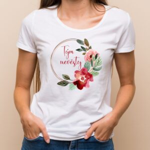 Květinové tričko akvarelový věneček - Tým nevěsty Bílé tričko s plnobarevným tiskem XS - trička na rozlučku se svobodou