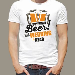 Pánské tričko Buy him a beer! pro tým ženicha Bílé tričko s černým potiskem XXL - trička na rozlučku se svobodou