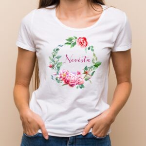 Květinové tričko pivoňka - Nevěsta Bílé tričko s plnobarevným potiskem XL - trička na rozlučku se svobodou
