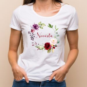 Květinové tričko růže - Nevěsta Bílé tričko s plnobarevným potiskem XS - trička na rozlučku se svobodou