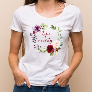 Květinové tričko růže - Tým nevěsty Bílé tričko s plnobarevným tiskem XL - trička na rozlučku se svobodou
