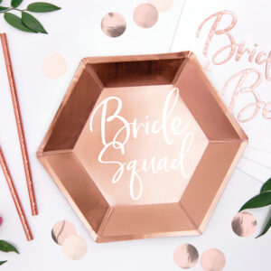 Rosegold talířky Bride squad - trička na rozlučku se svobodou