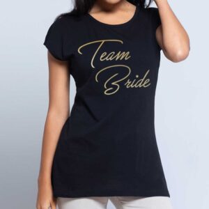 Černé tričko Team Bride- zlatý potisk černé tričko se zlatým potiskem L - trička na rozlučku se svobodou