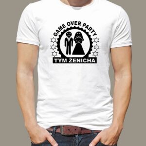 Pánské tričko Tým ženicha Bílé tričko s černým potiskem L - trička na rozlučku se svobodou