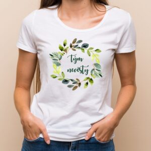 Květinové tričko zelený věneček - Tým nevěsty Bílé tričko s plnobarevným tiskem M - trička na rozlučku se svobodou